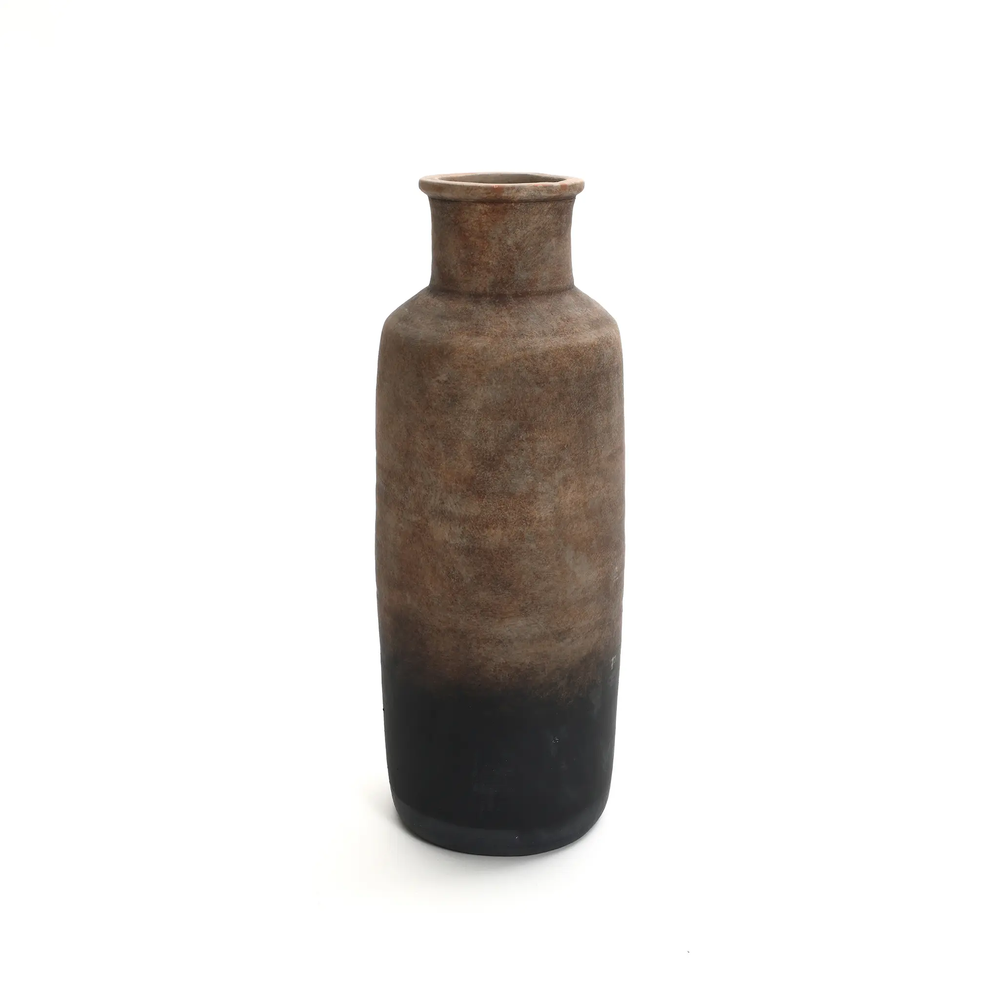 19" Tall Narrow Terracotta Vase, Brown Ombre