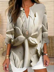 Elegant Women's Long Sleeve Shirt, Loose Fit Design, All-Over Floral Pattern, Perfect for Spring & Fall Seasons, Versatile Fashion Piece