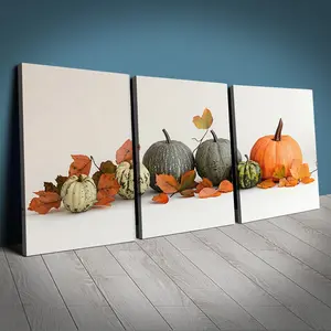 Canvas Wall Art Set of 3 Pumpkin Prints, 30x40 Cm Framed Artwork for Home Decor, Living Room, Coffee Shop, Office, Luxury Hanging Decoration