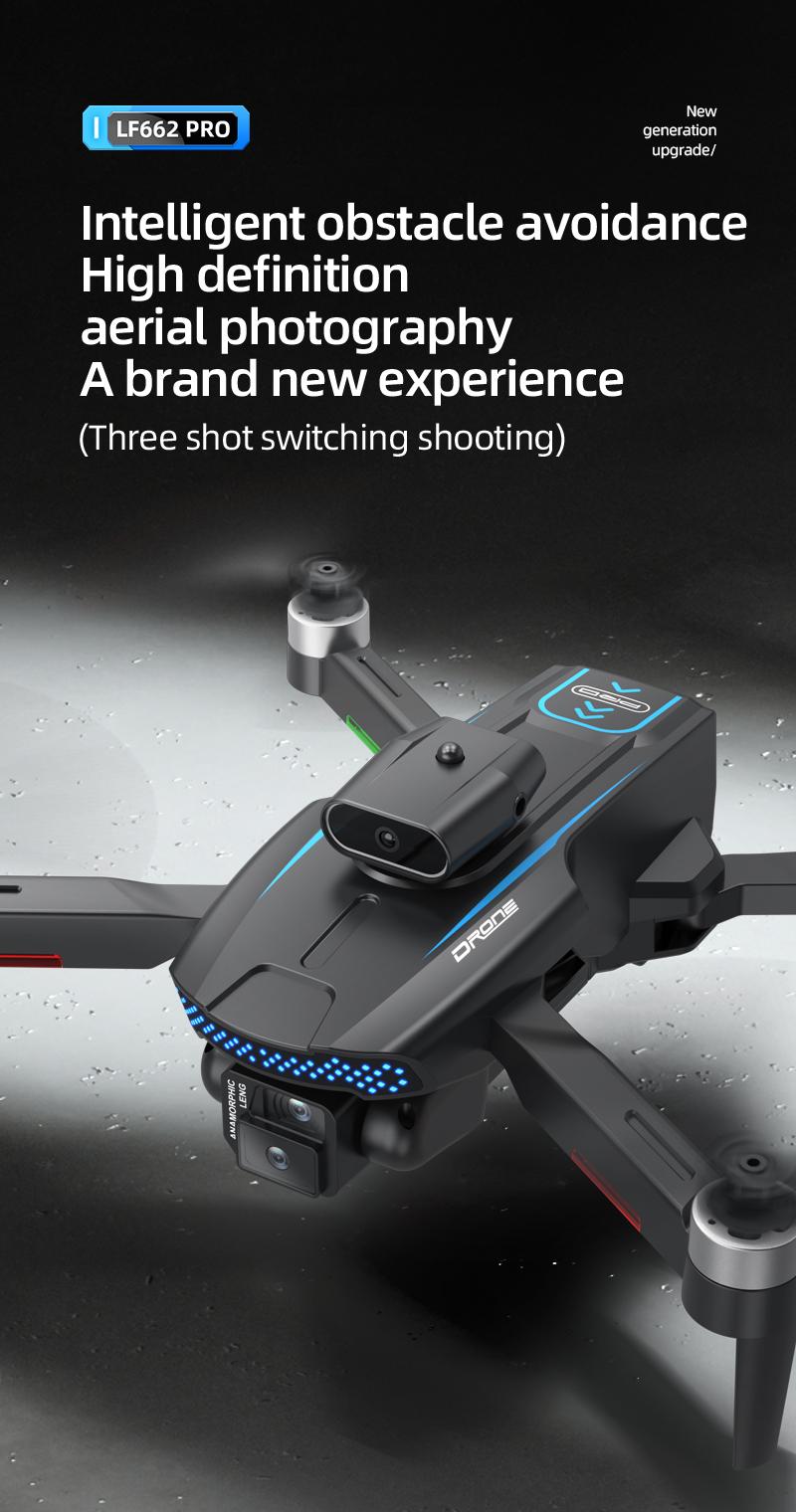 LF662 PRO 4K HD Triple Camera Flying Device, 360° Obstacle Avoidance Brushless Motor, 90° Electric Adjustable Lens, Foldable RC Aerial Camera with 20 Mins Flight Time, 1800mAh Battery, Optical Flow Hover, for Adults Beginners