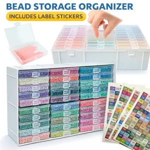 Multi-Drawer Bead Storage Organizer with Label Stickers, Transparent Plastic Diamond Painting Storage Box