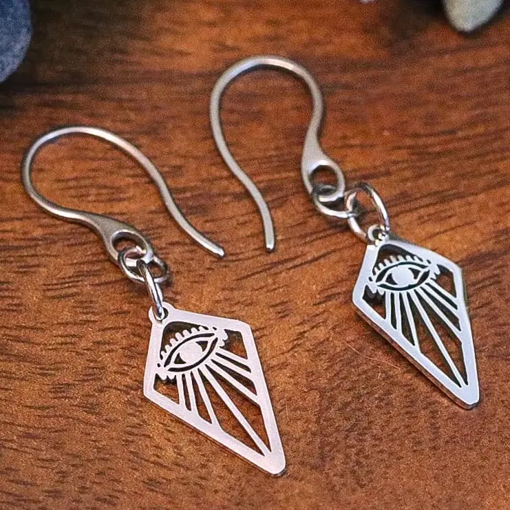 Stainless Steel Brass All Seeing Eye Dangle Earrings