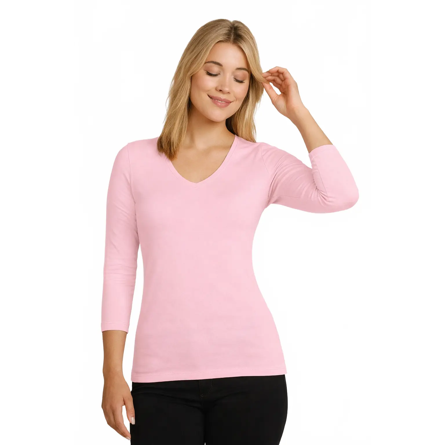 Karen Relaxed Fit 3/4 Sleeve V-Neck Top