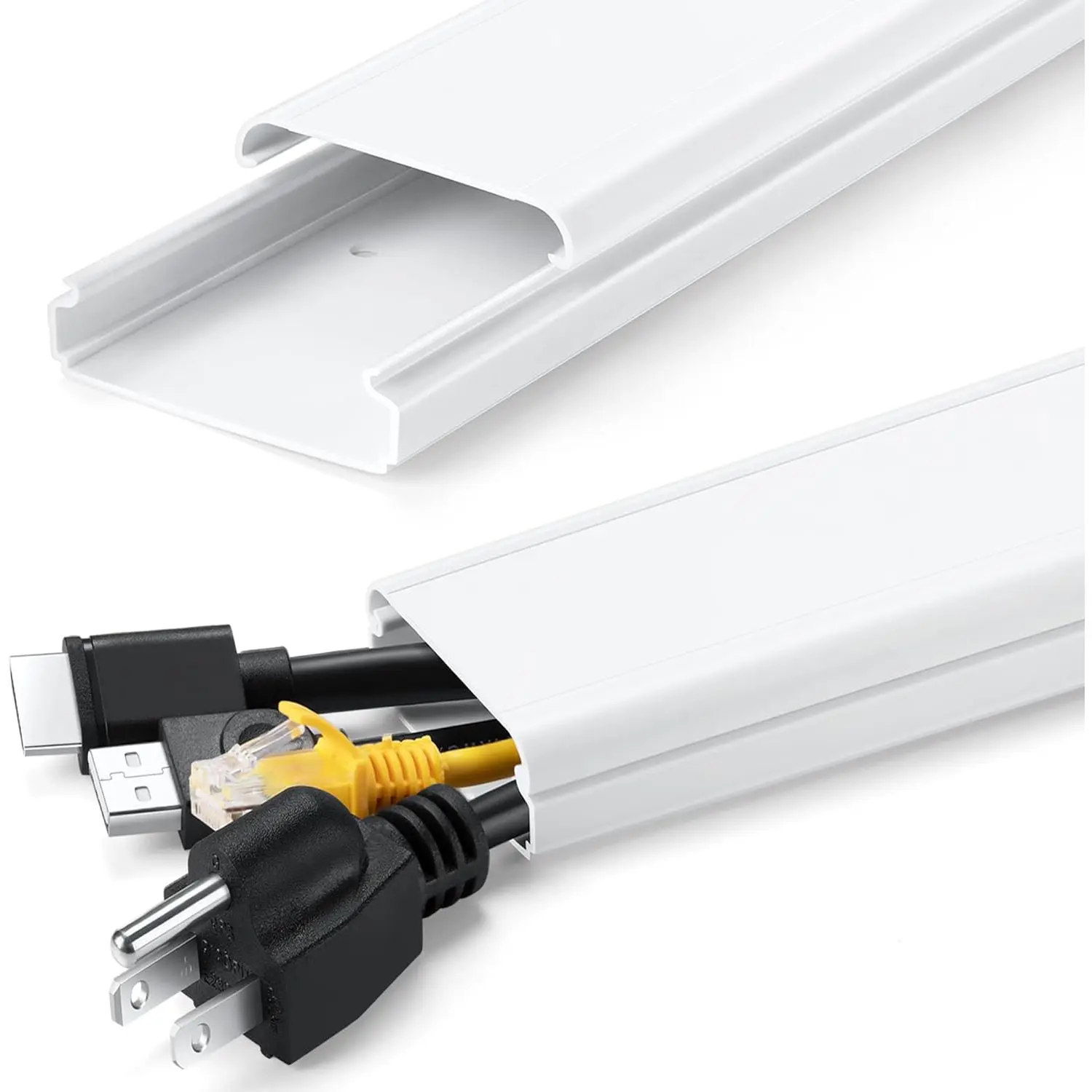 34in TV Cord Hider for Wall Mounted TV, Large Cord Cover Wall, PVC  Management Raceway Kit, Wire Hider for Wall, White Wire Concealer 2 xL17in, W2in xH0.7in