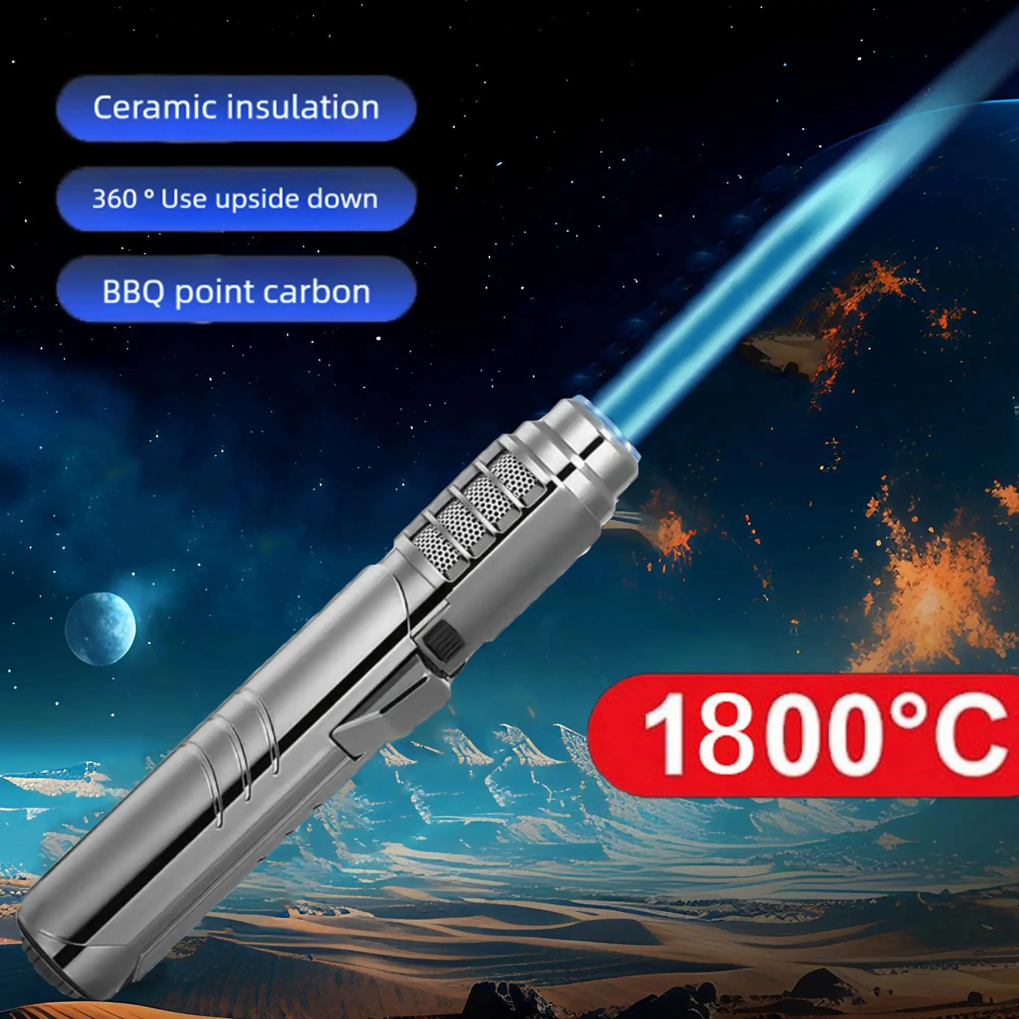 Windproof Portable Lighter, Metal Jet Torch with 1800°C Powerful Blue Flame for Kitchen, Outdoor Camping & BBQ - Gas Not Included, Hiking Gear, Jet Lighter, Steel, Unisex, Portable Size, Butane Torch Lighter Without Fuel, Compact Form, Lighter Accessories