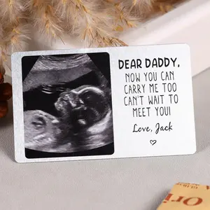 First Father's Day Gifts for Him Custom Metal Ultrasound Photo Wallet Card,Sonogram Wallet Insert,Bump Gift,New Dad Gift for Husband, Dad To Be Gift,