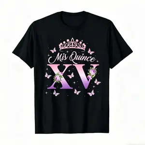 [100% Cotton] 100% Cotton Aesthetic Quinceañera Statement T-Shirt "Mis Quince XV" |   Dreamy Pink-to-Purple Gradient Typography, Ultra-Soft Cotton, Great Gift for Birthday Girl, Casual Outfit