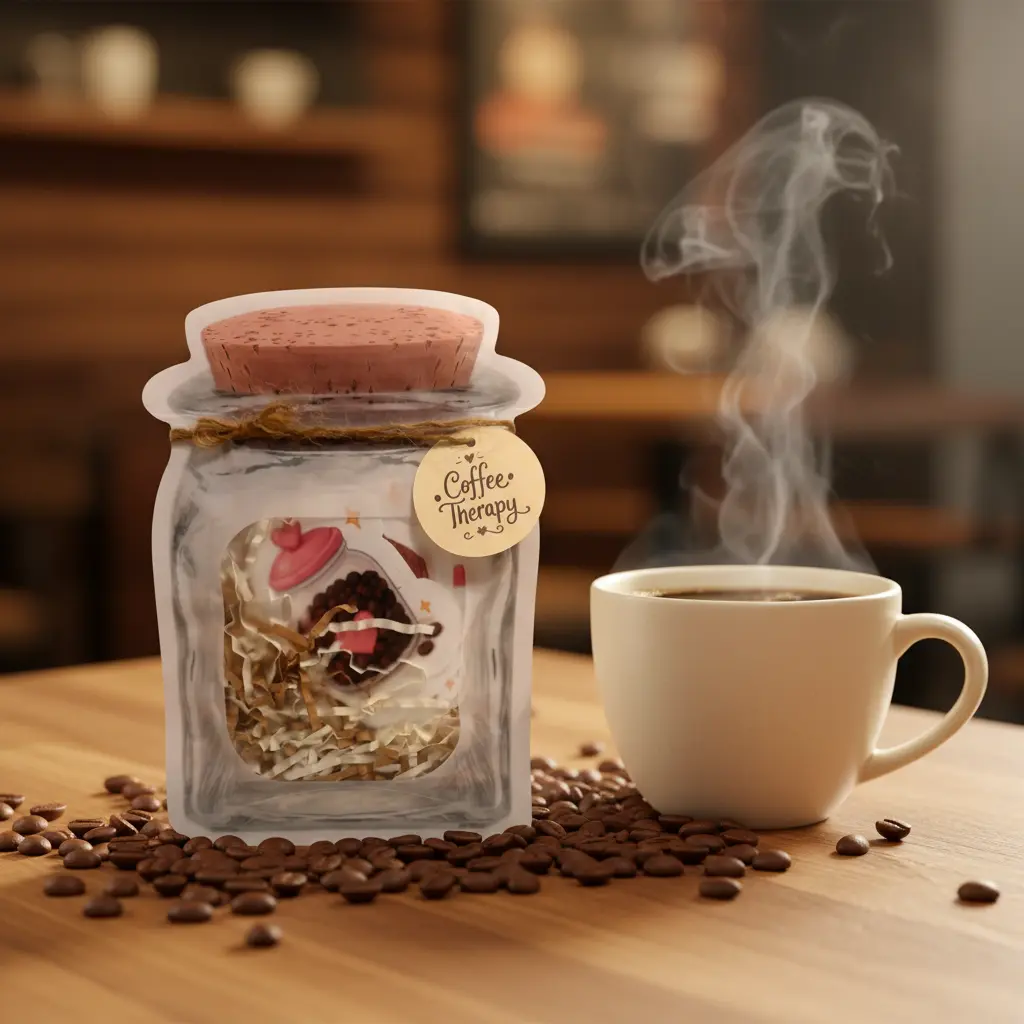 Coffee Therapy Sticker Jar – 25 Whimsical Coffee-Inspired Stickers Featuring Cozy Mugs, Lattes, Iced Coffee & Café-Inspired Designs for Journals, Planners, Notebooks, Laptops & More