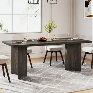 63-Inch Dining Table For 4-6, Farmhouse Kitchen Table With Large Tabletop, Rectangular Dinner Eating Table For Dining Room, Living Room, Kitchen Modern White Computer Desk Storage