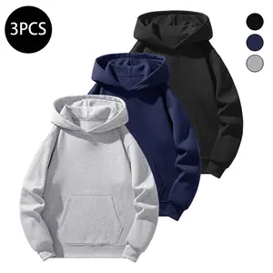 Men's Solid Color Pullover Versatile Must-Have Hoodie Regular Fit Casual Long Sleeve Hooded Sports Jacket for Autumn and Winter Everyday Wear 3PCS Menswear Tops cozy essentials Set Stylish Sweatshirts Clothes fall outfits casual fall outfits