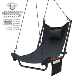 Leize Hammock Chair with footrest, Hammock Chair and Metal Bracket, Outdoor Hammock Chair with Side Pocket, Support Pillow, Maximum Capacity of 300lbs, Black (2024 New)