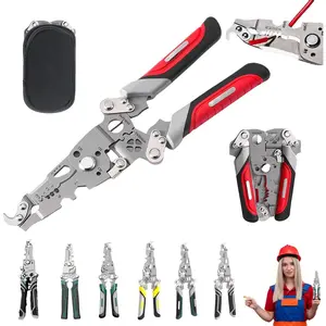 18 in 1 Foldable Wire Stripper, Multifunctional Folding Professional Wire Cutters, Multifunctional Wire Strippers Crimper   Pliers, Wire Stripper Tool (Red)