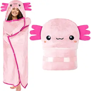 Axolotl Wearable Hooded Blanket for Adults - Super Soft Warm Cozy Plush Flannel Fleece & Sherpa Hoodie Throw Cloak Wrap - Axolotl Gifts for Women Adults and KidsGift
