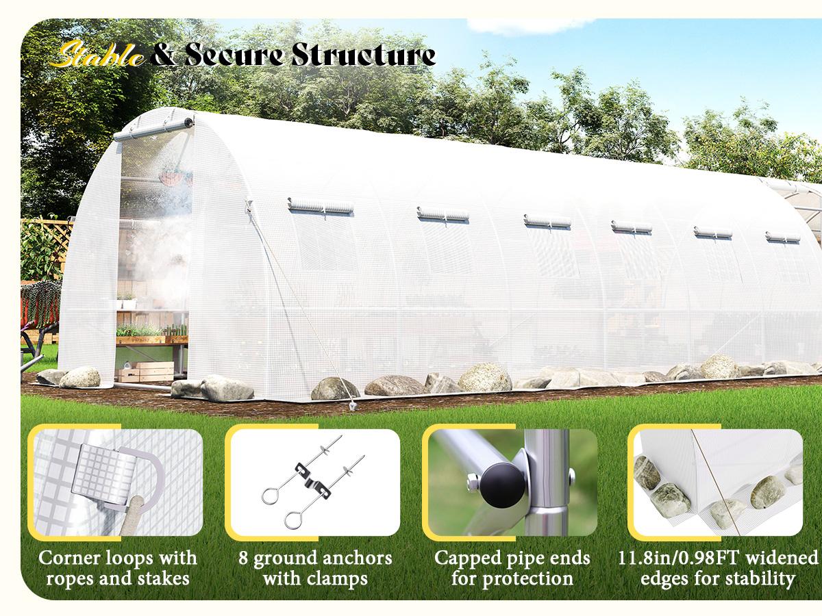[Ships in 2 Boxes] AMERLIFE 34x10x7 FT Large Walk-in Tunnel Greenhouse for Outdoors with Watering System 2 Zipper Rolling Doors, Heavy Duty Greenhouse Enhanced Galvanized Steel Frame 14 Windows