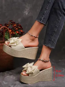Women's Fashionable Bowknot Design Platform Sandals, Fashionable Heeled Sandals, Casual Comfortable Wedge Sandals for Summer, Female All-match Shoes for Beach Vacation, Footwear（gift）