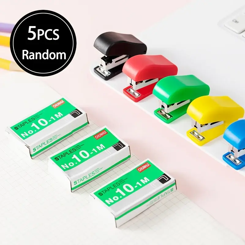 Mini Stapler Set 5PCS Random Colors Portable Lightweight Plastic & Metal Ideal for School Office Home Document Binding