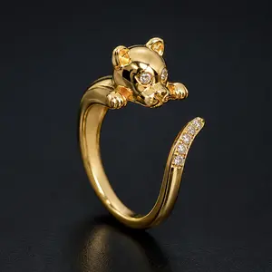 Gold Plated Baby Panther Ring | Adjustable Wrap Ring | 27mm Animal Ring