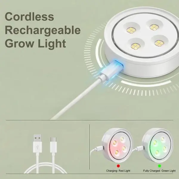 3/6 Pack Rechargeable Grow Lights for Indoor Plants, Full Spectrum LED Plant Light with Timer & Remote Control switch mode