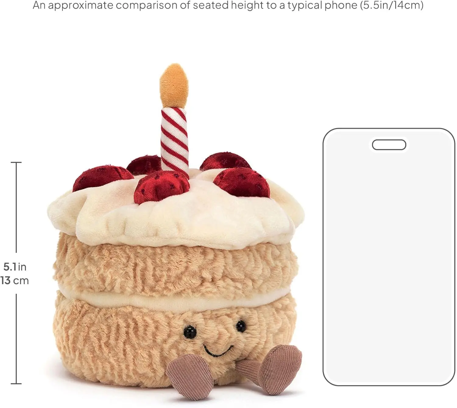 Jellycat Birthday Cake Plush Toy, Cute Candle Dessert Stuffed Animal, Soft Collectible Room Decor Gift