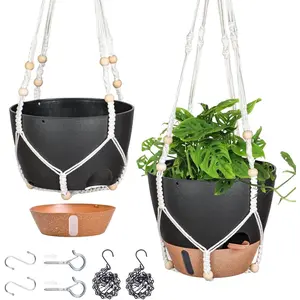 10 Inch Hanging Planters for Indoor , 2 Pack Self Watering Hanging Baskets Flower Pots with Drainage Hole, Visual Reservoir & 2 Kinds of  Hanger for Outdoor Garden Home Decor(Black)
