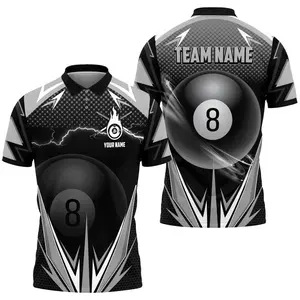 Gray Billiard Personalized Polo Shirt – Custom Name & Team Pool Shirt for Men, 3D Print Billiards Gamewear, Cool Casual Sports Polo