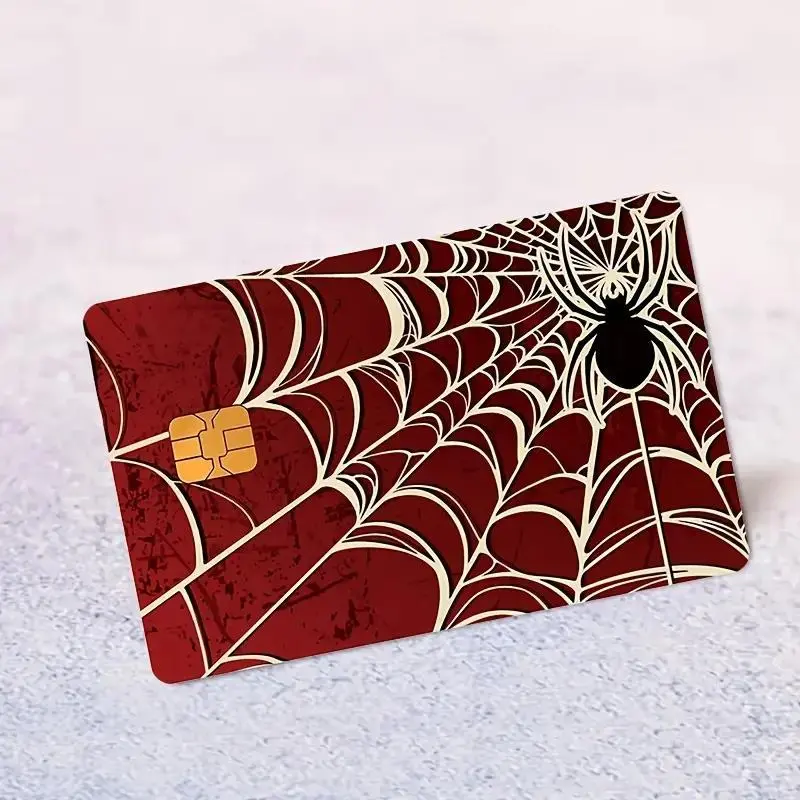 Red Spider Web Credit Card Skin Cover, Gothic Spider Debit Card Sticker, Dark Halloween Waterproof Scratch Resistant Vinyl Card Decal, Spooky Gift
