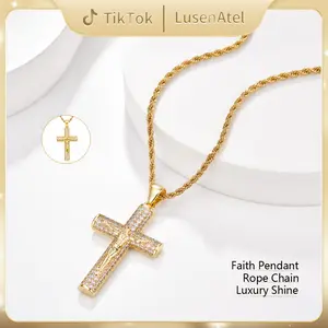 [2026 Faith Luxury Collection] Gold-Plated Jesus Crucifix Necklace  | Iced Zircon Crucifix Pendant | Gold-Plated Jesus Crucifix Necklace
