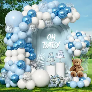 Blue Balloon Arch Kit Garland, Blue Balloons White Silver Confetti Balloons for Boy Shower Decorations Birthday Gender Reveal Bridal Shower Wedding Graduation Ocean Party Decorations