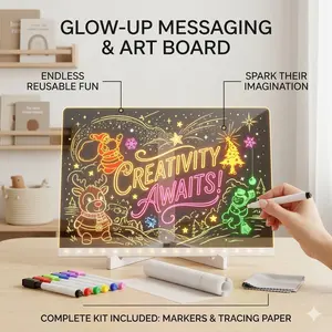 Kids Magic Glow Acrylic Drawing Board Dry Erase Light Up Message Pad with Stand Markers and Tracing Paper
