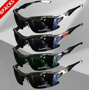 4-Pack Unisex Polarized Sports Sunglasses, Windproof Sports Eyewear with Polarized Lenses, Square Thin Horn-Rimmed Vintage Rhinestone Design, Blue Light Blocking Anti-Eyestrain for Men, Golf Fishing Baseball Use