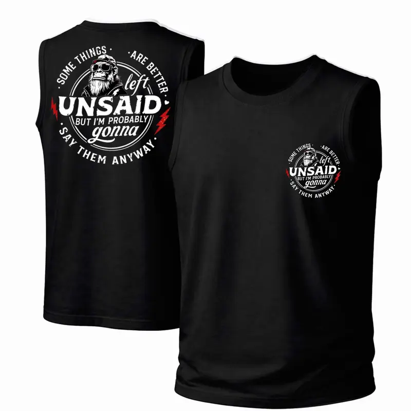 Men's 100% Cotton Soft Bold Graphic Sarcastic Print Crew Neck Tank Top - Breathable, Loose-Fit Sleeveless, Retro Vibe, Street-Ready, Statement Vibe, All Seasons Casual Menswear Garment, Hang Dry Compatible