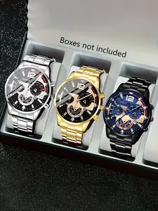 Men's Luxury Durable Quartz Watch Set, Stainless Steel Strap, Precision Time Markers, Versatile Use, Ideal for Business & Casual Wear, Perfect Gift