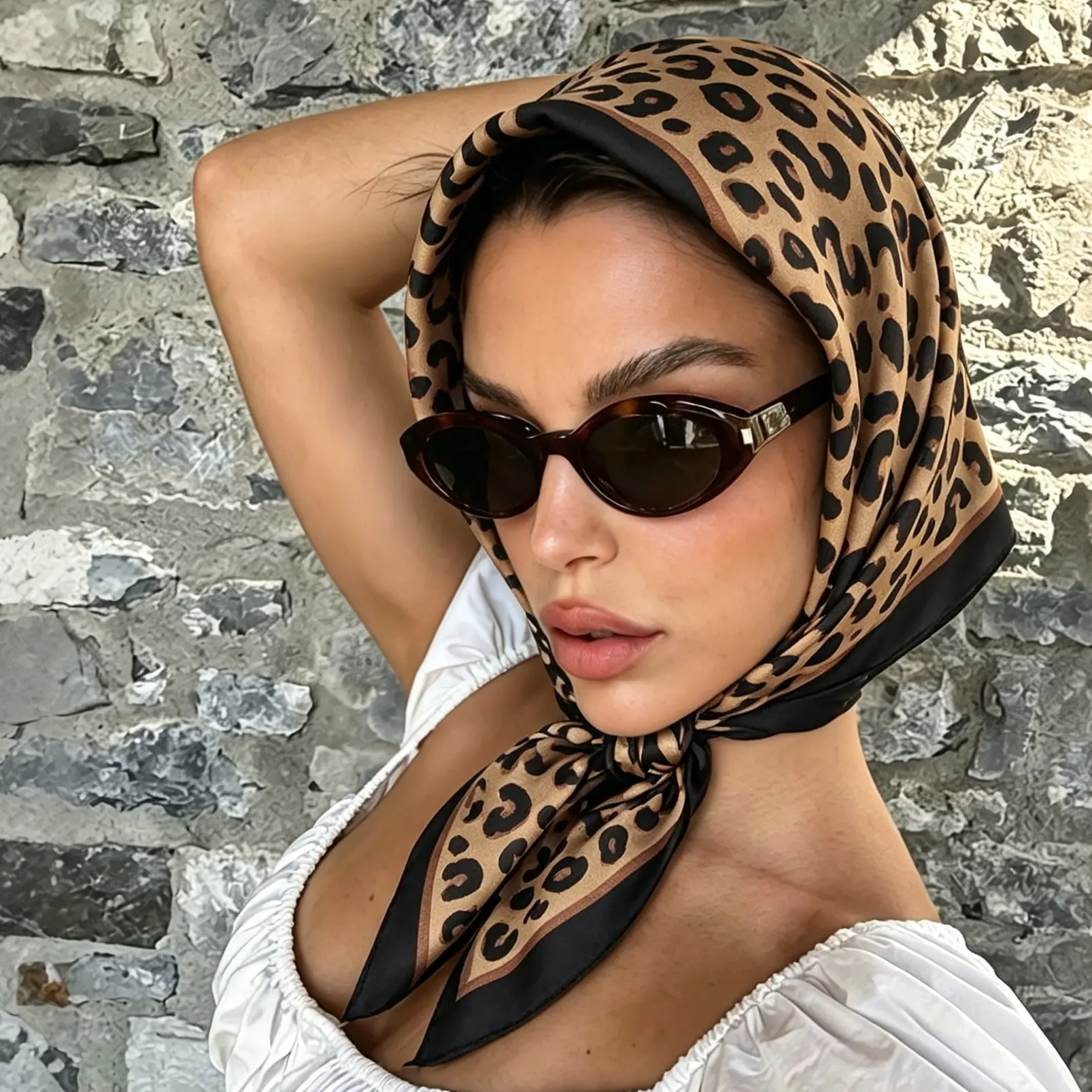 Vintage Style Printed Square Scarf  for Hair Wrapping & Styling Silk-Like Head Scarf for Women & Girls – Gentle on Curls, Stylish on All