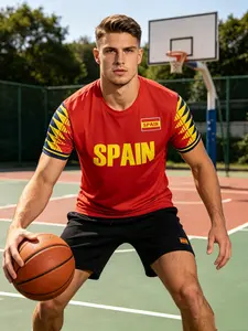 Spanish National Men's Basketball Jersey, Flag and Badge Design, Ideal for Sports and Casual Wear, Perfect Summer Clothing