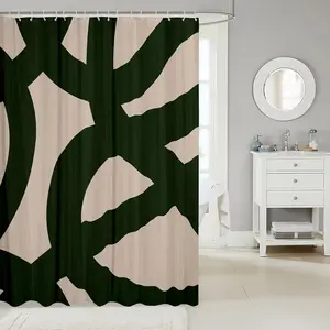 Feelyou Waterproof Shower Curtain Set, Dark Green & Dark Tan Abstract Art, Lightweight Modern Neutral Washable Fabric Bathroom Curtain Accessory