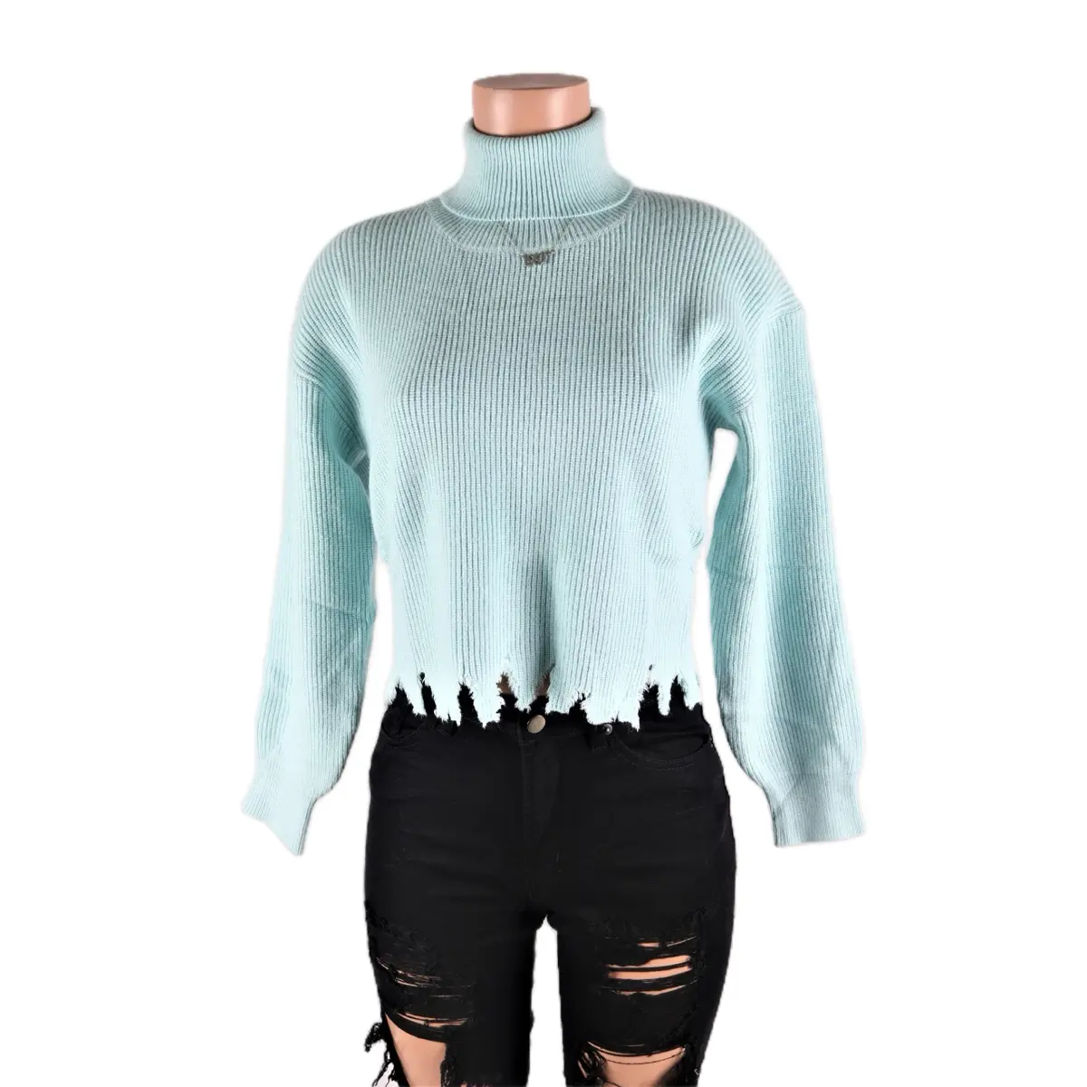 Bree Crop Sweater black Long Sleeve Turtleneck Knitwear