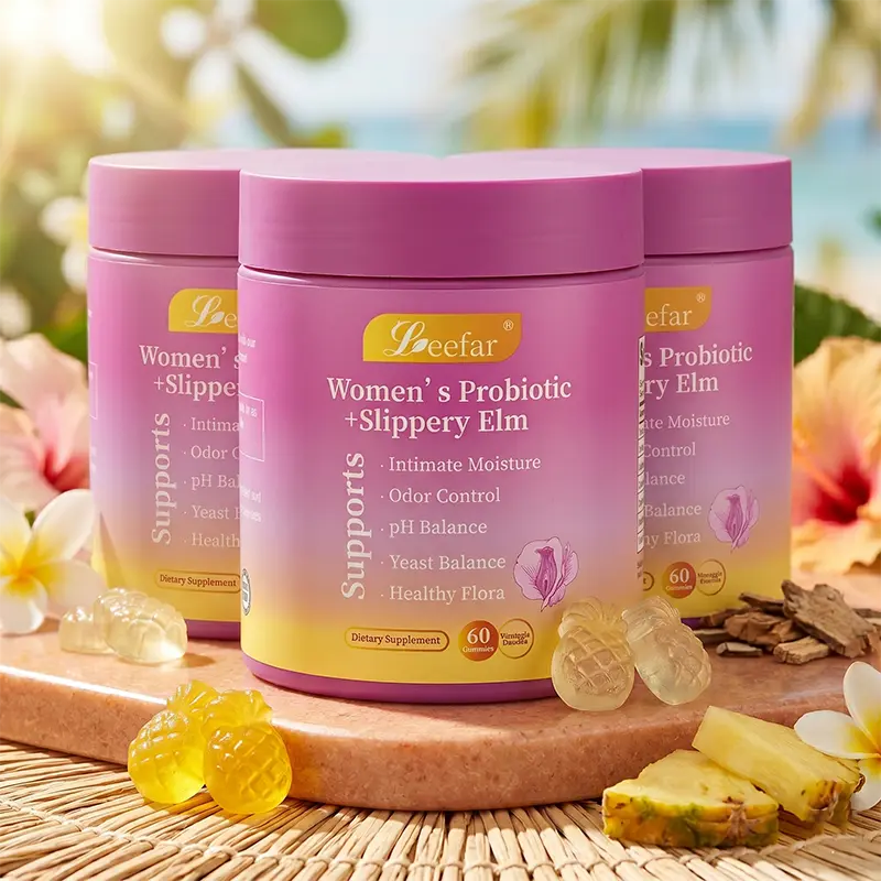 LEEFAR Women's Probiotic Gummies with Slippery Elm & Prebiotics for pH Balance and Intimate Comfort Hawaiian Pineapple Flavor 60 Gummies