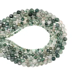 Natural Moss Agate Gemstone 2/3/4MM Tiny Faceted Beads Semi-Precious Stone Jasper Small Loose Beads for DIY Jewelry Making Bracelet Necklace 15.5inch