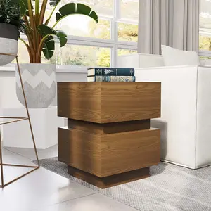 Mid-century Modern Square Side Table, 15.74" Wood End Table, Walnut Color, Fully Assembly