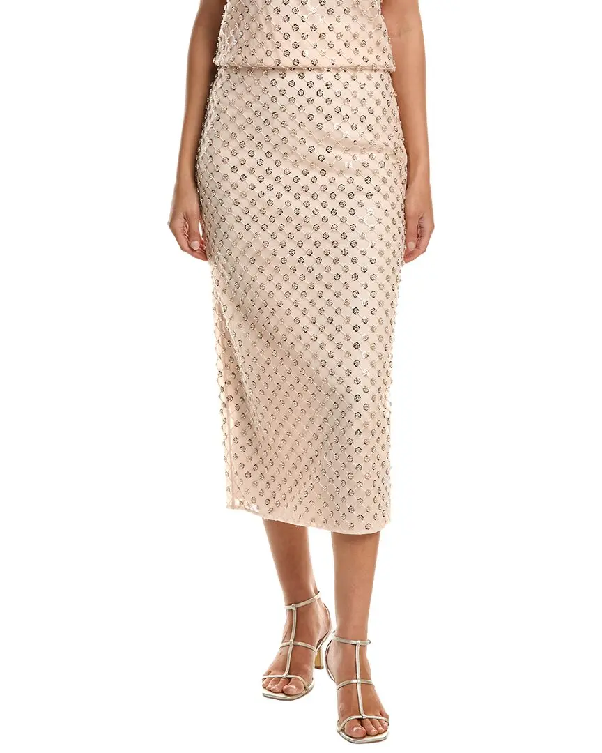 Milly Rosemary Sequin Embroidered Netting Midi Skirt