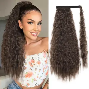 Curly Ponytail Corn Wave Ponytail Extension Clip in 22 Inch Long Wavy Curly Wrap Around Heat Resistant Synthetic Hairpiece for Women