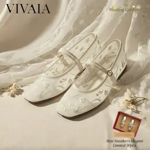 VIVAIA Women's Square-Toe Knit Mary Janes Ballet Arch Support Flats,  APMA, Machine Washable / Blister-Free Flats / Foldable & Lightweight Retro Chic, Wedding Shoes, Wedding Flats (Margot Mary Janes) Ruby Red Footwear