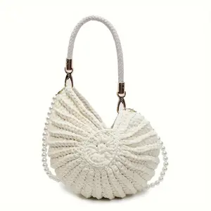 Handwoven Bohemian Shell Tote Bag with Chain Strap – Large Summer Beach Bag for Women, Casual Vacation Handbag, Durable & Stylish