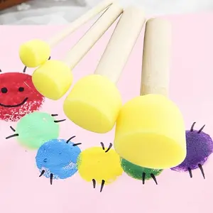 4pcs/set Original Wooden Handle Graffiti Paint Brush Sponge Paint Brush Art Supplies For Youngsters