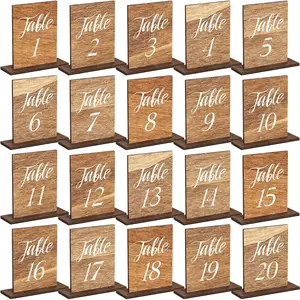 20 count Wedding Wooden Table Numbers with Wooden Base Rustic Wedding Centerpieces for Tables Number Sign for Banquet Restaurant Party Decor(Classic Style)