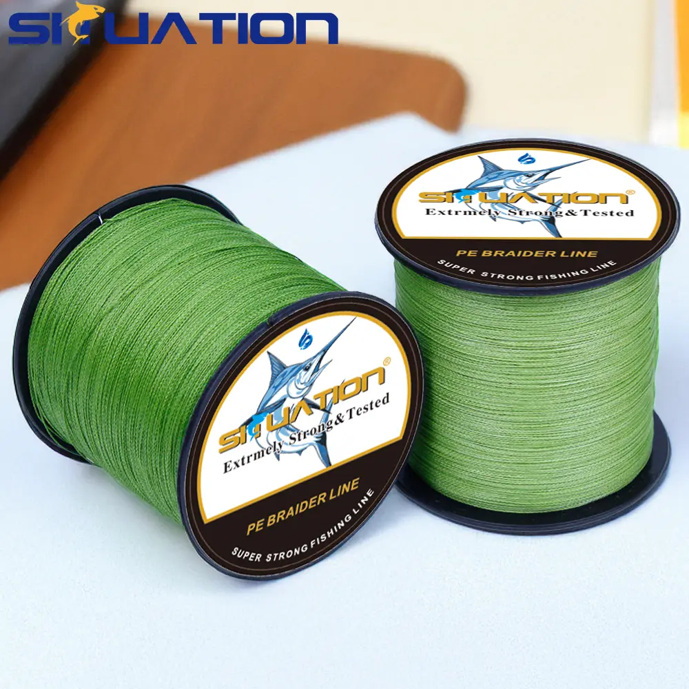 SIIUATION Super Strong PE Braided Fishing Line, Green, 4-Strand, 12/80/100LB Tensile Force, Anti-Reef Wear, Non-Tangent for Large Game Sea Fishing, 300m/500m Length