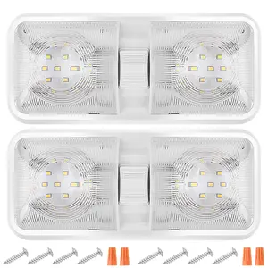 2 Pack RV LED Lights, 12 Volt LED RV Ceiling,Double Dome Light Fixture with Switch RV Interior Lighting Fixture for RV/Trailer/Camper/Truck/Van/Boat.