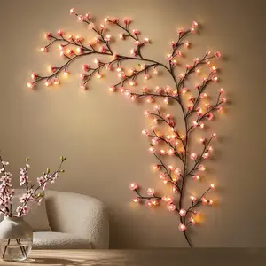96-LED Cherry Blossom Vine String Lights, USB-Powered with Remote Control Cherry Blossom Vine Decorative Lights with 8 Lighting Modes Ideal for Wall Decor, Room Decor, Patio/Porch Decor Perfect for Valentine's Day, Easter Fairy Lights