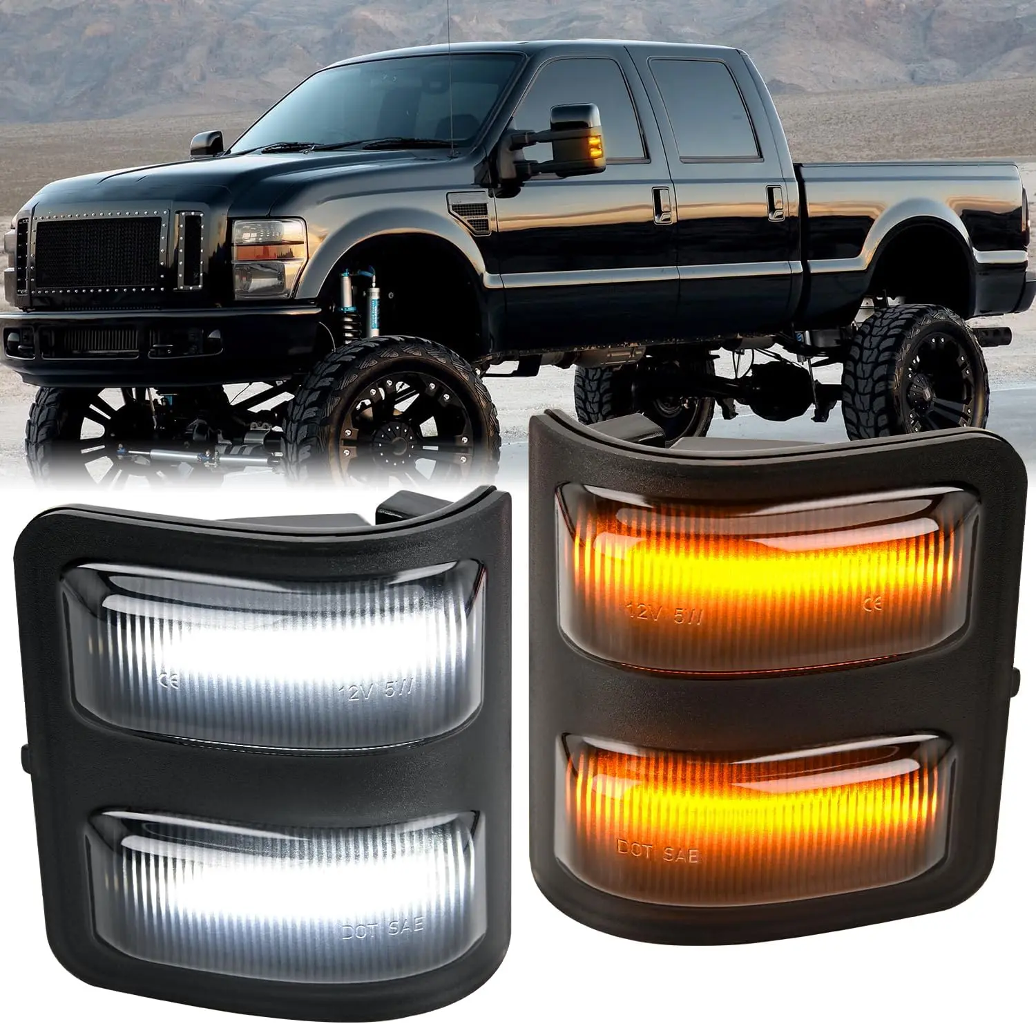 Nilight Truck Mirror Lights - Quick Install, Waterproof, Smoked Lens Switchback Design, Amber Turn Signals, White Day Running/Parking Lamps, Plug-and-Play Accessories Compatible With 2008-2016 Ford F250 F350 F450 F550 Super Duty, White Day Running Light,,