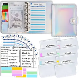 A7 6 Ring Budget Binder with Zipper envelopes, Budget Book Label and Category Stickers, Budget Sheet Refill Paper for Men and Women(, 145F)